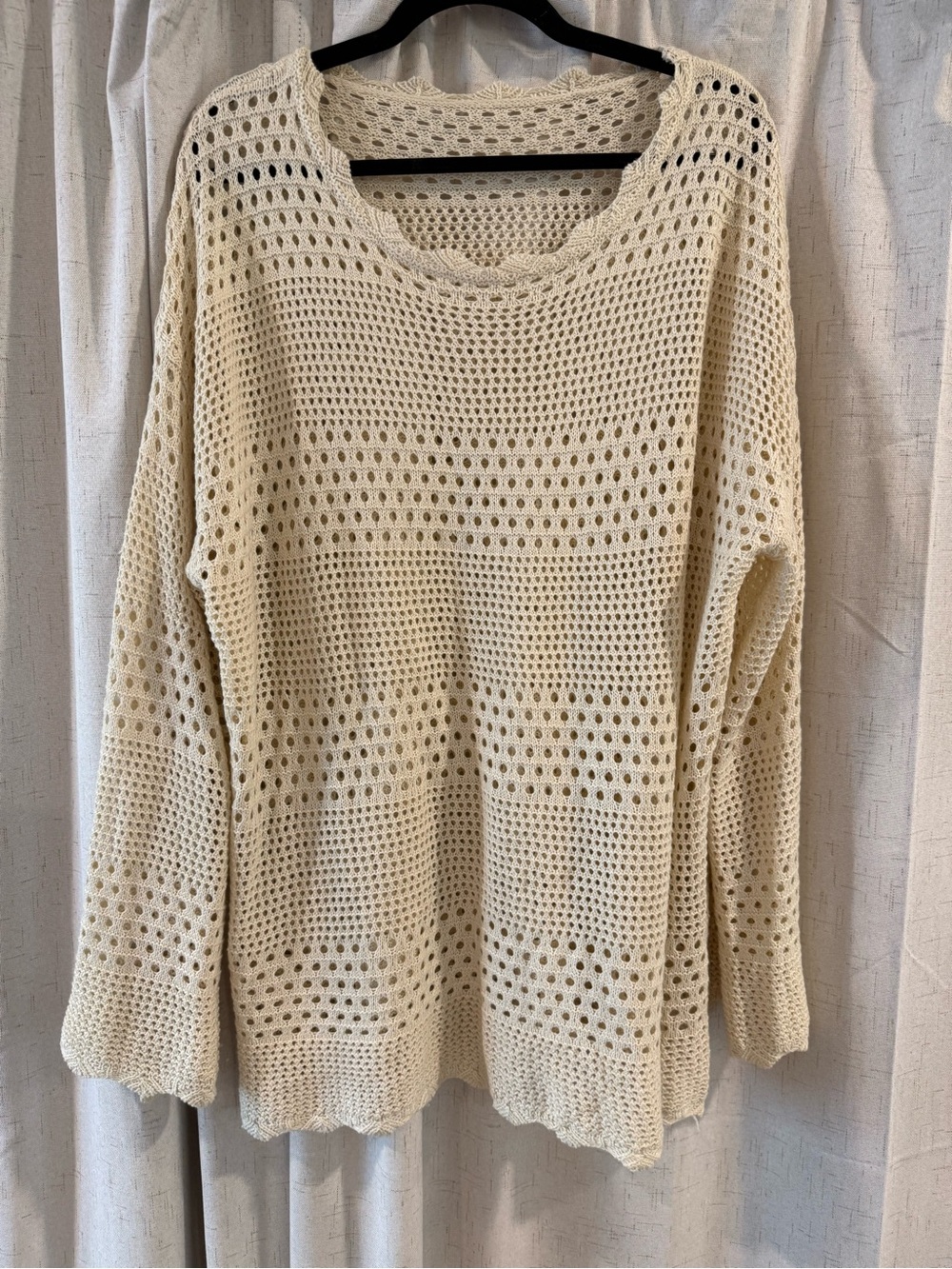 Women's Cream Crochet Open-Knit Sweater